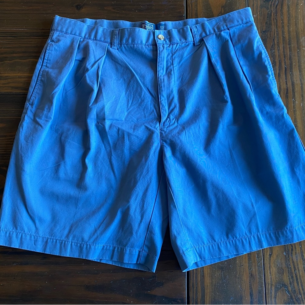 Polo Ralph Lauren 40 Waist Pleated Front Shorts Blue 100% Cotton